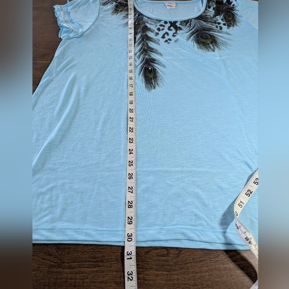 Adrian Delafield Blue Feather Print Women's Top Size 2X NWOT - Picture 8 of 10